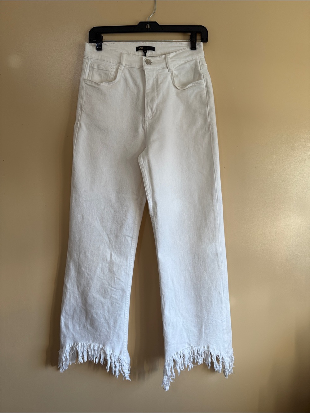 Maje White Straight-Leg Jeans with Frayed Hem